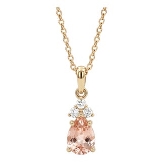Natural Morganite Minimalist Pendant, Teardrop Peach Gemstone Dainty Pendant For Sale