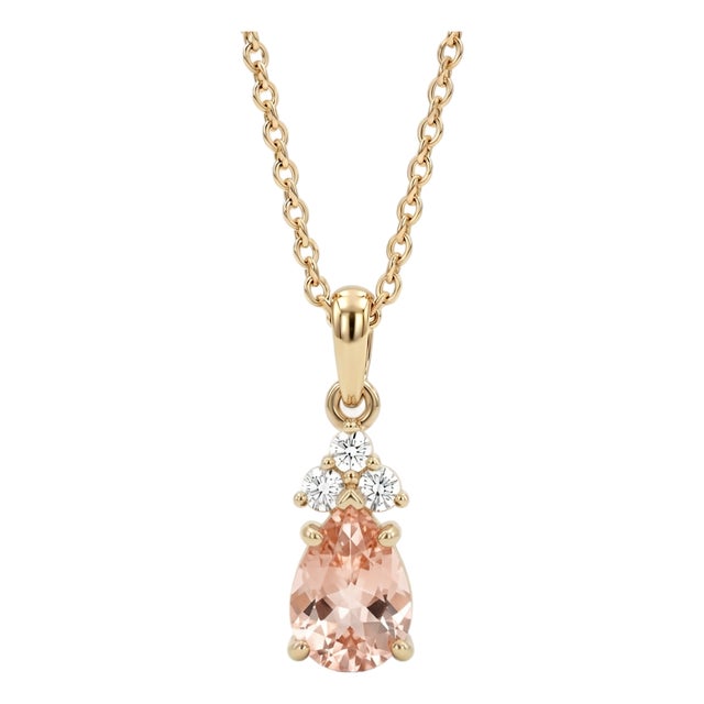 Natural Morganite Minimalist Pendant, Teardrop Peach Gemstone Dainty Pendant For Sale