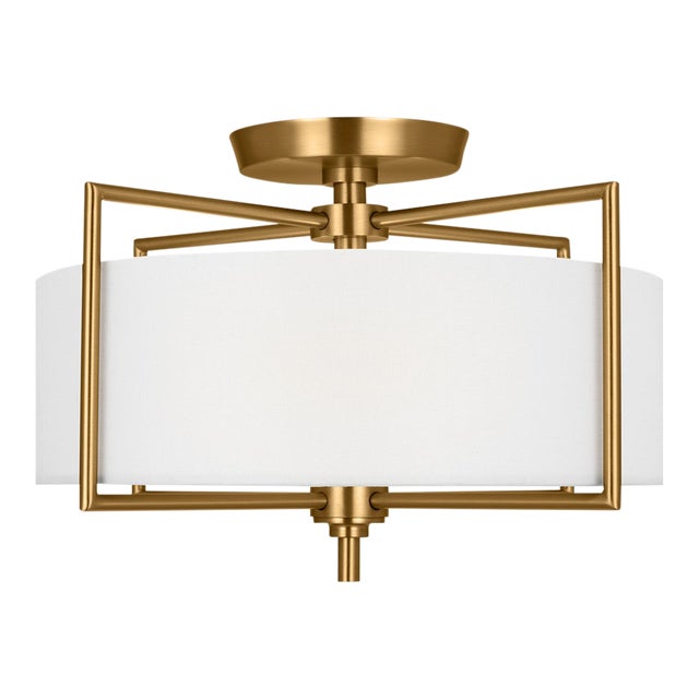 Chapman & Myers By Visual Comfort Studio Perno 2-Light Medium Semi-Flush Mount in Burnished Brass For Sale