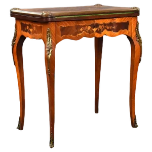19th Century Victorian English Walnut & Marquetry Card Table