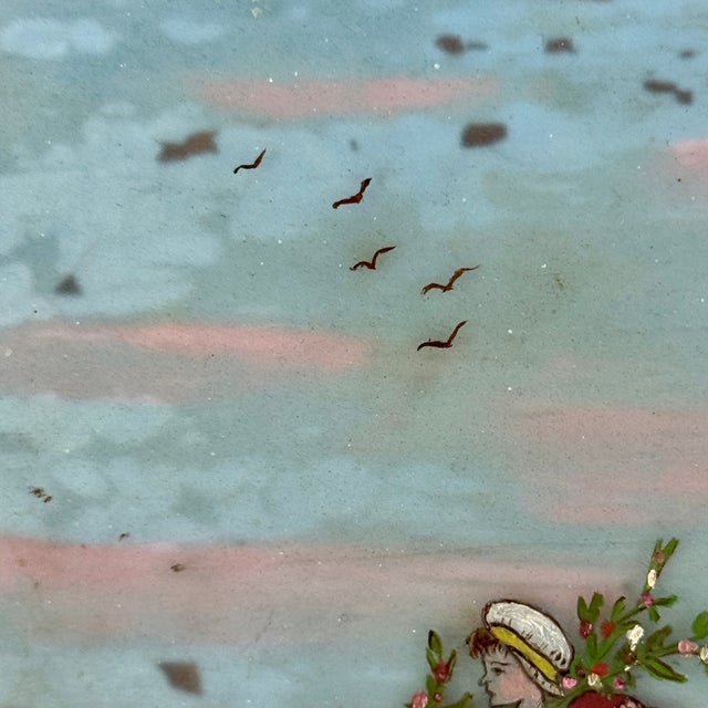 Glass Antique Glass Painting of Nursery-Rhyme Like Theme With Children & Adults Outside For Sale - Image 7 of 11