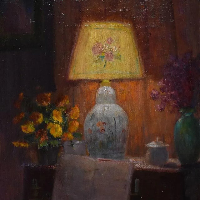 Henri-Charles Angéniol, Young Woman Playing the Piano, Oil on Canvas, 20th Century, Framed For Sale - Image 7 of 11