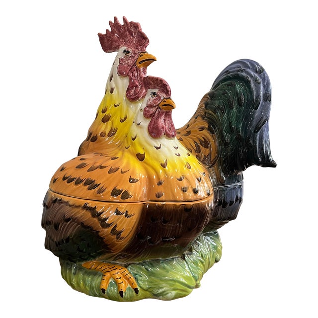 Large 1990s Italian Intrada Rooster & Hen Soup Tureen For Sale
