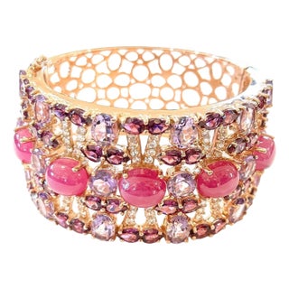 Bochic “Capri” Vintage Natural Ruby & Amethyst Cuff Set In 18K Gold & Silver For Sale