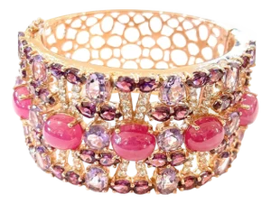 Bochic “Capri” Vintage Natural Ruby & Amethyst Cuff Set In 18K Gold & Silver
