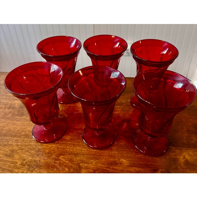 Mid 20th Century Fostoria Jamestown Ruby Red Ice Tea Glasses - Set of 6 For Sale - Image 10 of 12