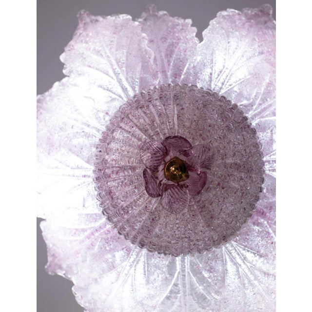 Metal Set of 2 Vintage Ballarò Italian Pink Murano Glass Leaves Ceiling Light or Flush Mount For Sale - Image 7 of 12