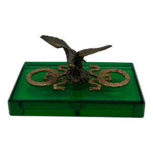 Antique French Empire Style Gilt Eagle Motif & Emerald Glass Paperweight
