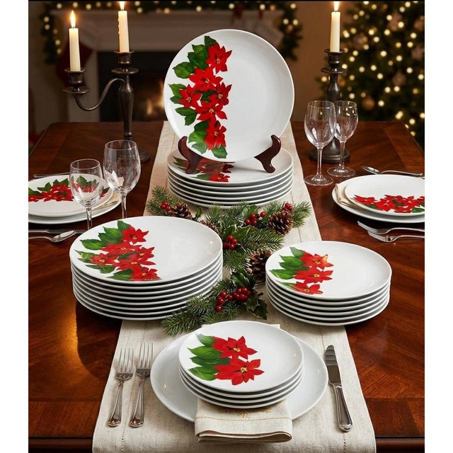 Late 20th Century Late 20th Century Mid-Century Modern Brazilian Pottery Poinsettia Dinnerware Stacks by Silvin Nassalla for Table Wear Design - 60 Piece Service for 12 For Sale - Image 5 of 5