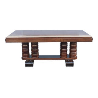 1930's French Art Deco Carved Mahogany Dining Table by Gaston Poisson For Sale