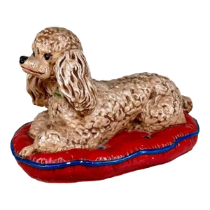 Vintage Large Poodle Dog on Tuft Pillow Sculpture Statue - 20"
