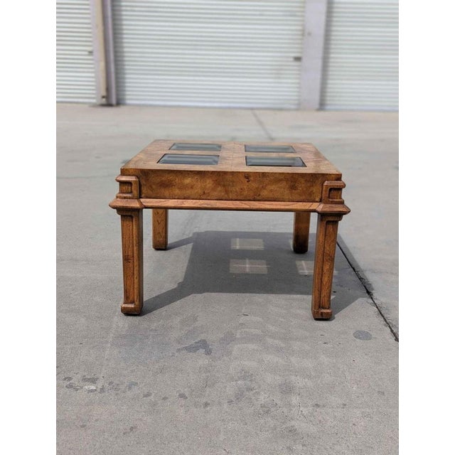Postmodern Burl Wood and Smoked Glass Square Side Table, 1970s For Sale In Los Angeles - Image 6 of 10