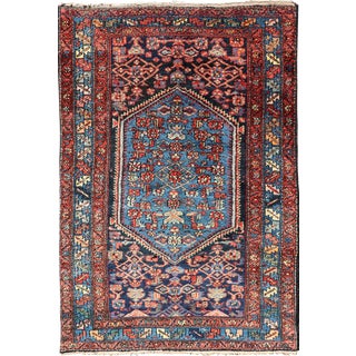 Antique Persian Bidjar Carpet With Variety of Blue Colors, Red, and Salmon For Sale