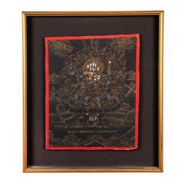 A finely executed 19th-century Tibetan thangka depicting Vajrabhairava (Yamantaka), the wrathful tantric manifestation of...