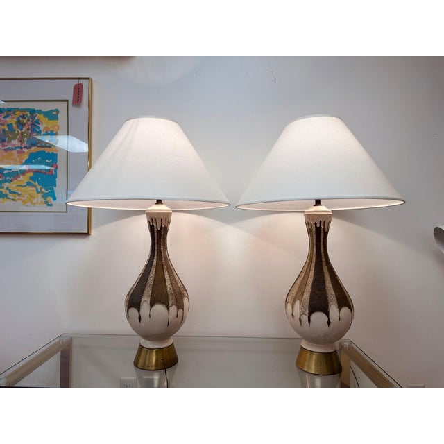 Off-white Plasto MFG Ceramic MCM Lamps - A Pair For Sale - Image 8 of 8
