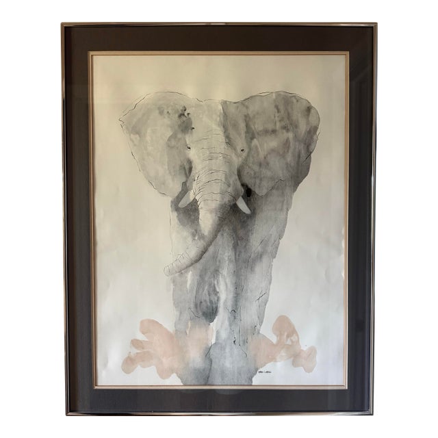 Large Watercolor Elephant Contemporary, Signed Esther Lidstrom For Sale