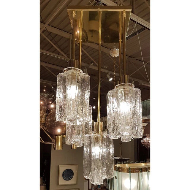 Metal Murano Glass and Brass Chandelier, Kalmar 1960s For Sale - Image 7 of 10