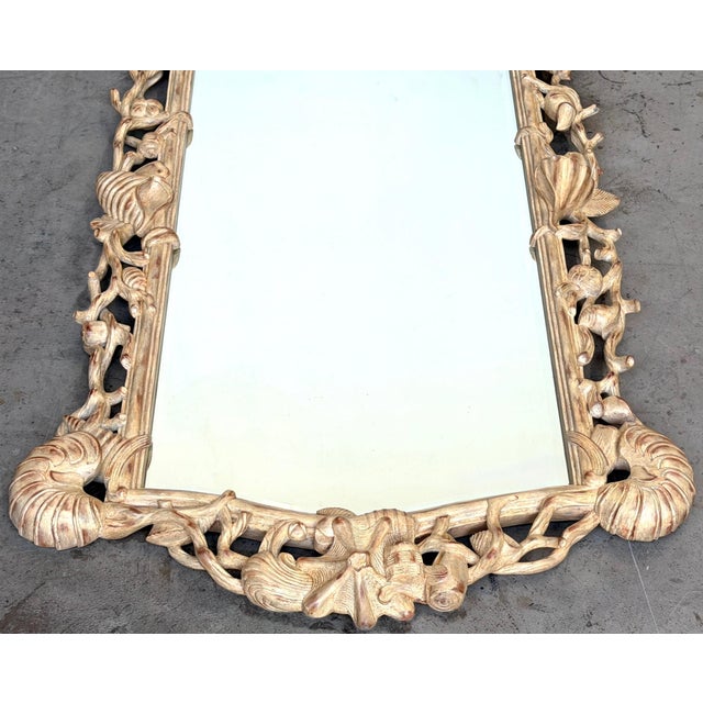 Beige Italian Hand-Carved Grotto Shell & Coral Reef Mirror with Beveled Glass For Sale - Image 8 of 18