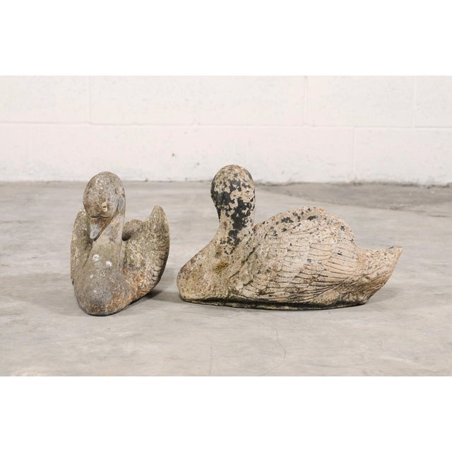 Mid 20th Century Pair of Stone Swan Planters For Sale - Image 10 of 11