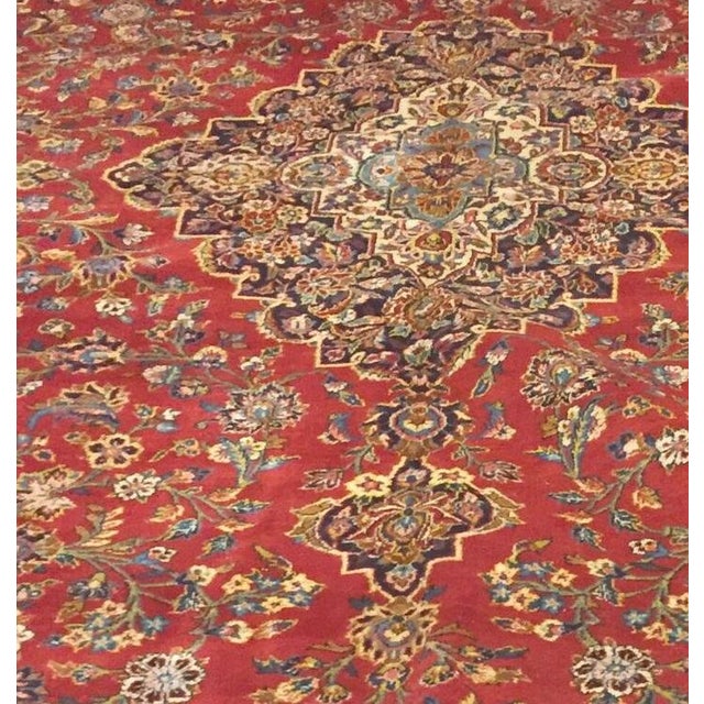 Vintage Red Kashan Hand Woven Rug 10'4 X 14'5 For Sale - Image 4 of 12