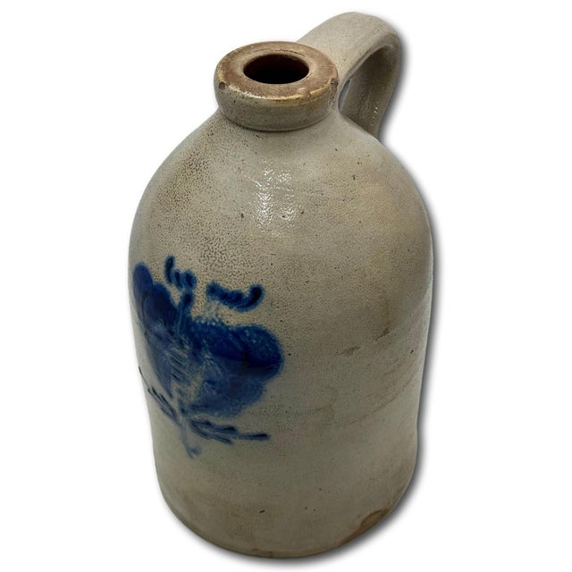 Very Nicely Blue Decotated Small 1 Gallon Size Antique New England American Region Stoneware Jug For Sale - Image 10 of 18