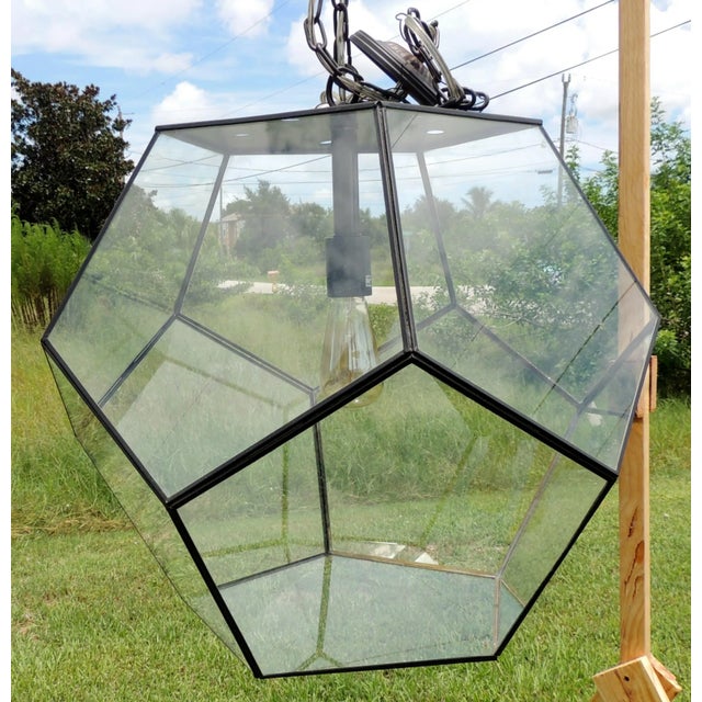 Large Vintage Late 20th Century Glass Metal Polygon Panel Ceiling Fixture Pendant For Sale In West Palm - Image 6 of 8