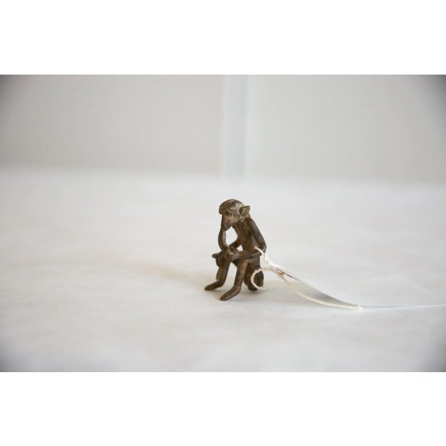 Vintage African Bronze Sitting Monkey Eating Banana For Sale - Image 4 of 6