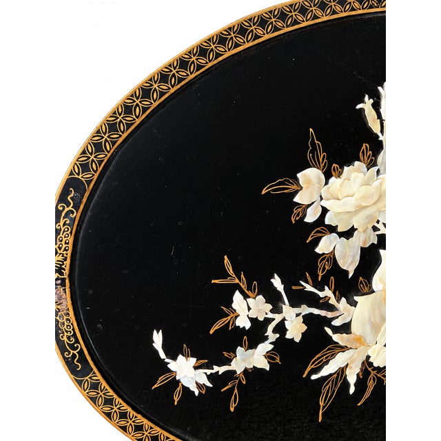 Late 20th Century Chinoiserie Black Lacquer & Mother-of-Pearl Relief Wall Panels — Set of 3 For Sale - Image 16 of 17