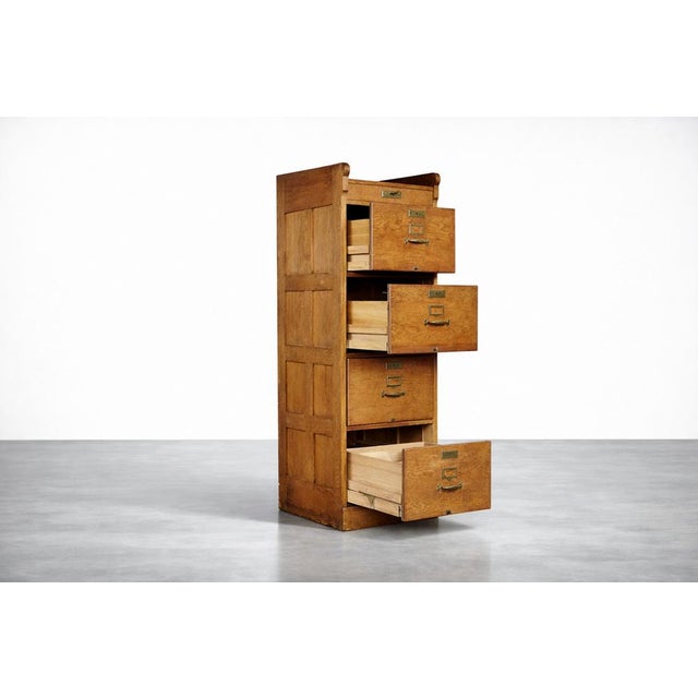 Industrial Vintage English Industrial Oak Filing Cabinet with Drawers, 1920s For Sale - Image 3 of 18