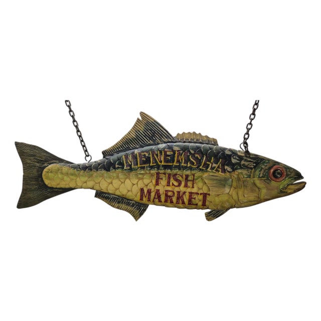 Six Foot Menemsha Fish Market Trade Sign For Sale