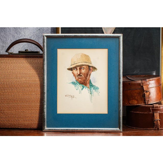 This evocative mid-20th-century watercolor portrait depicts a weathered gentleman shown in three-quarter profile, his...