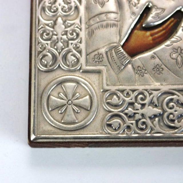 Early 20th Century Religious Icon Portrait of Mary & Baby Jesus Encased in Sterling Silver For Sale - Image 4 of 7