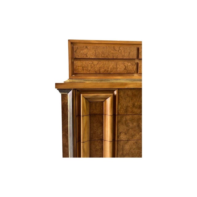 Mid 20th Century Weathered Cherry Wood and Brass Highboy Dresser