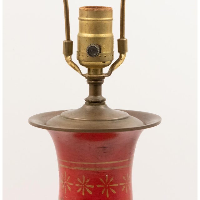 1960s Cinnabar Red Chinoiserie Table Lamps With Brass Fretwork Finials - a Pair For Sale In Boston - Image 6 of 16