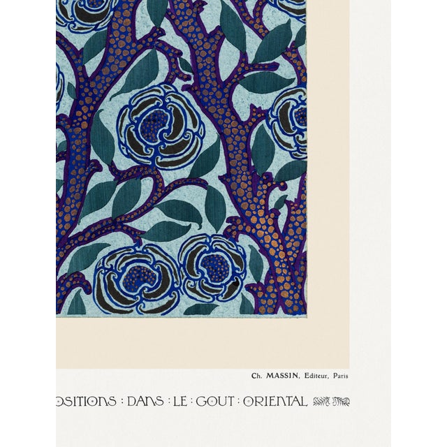 Flower Pattern Pochoir Design, Art Deco Oriental Style, Vintage Art Print Reproduction, 18" × 24" For Sale In Buffalo - Image 6 of 7