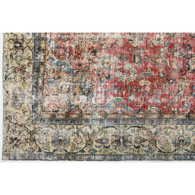 Antique Distrssed Persian Tabriz Wool Rug For Sale - Image 4 of 9