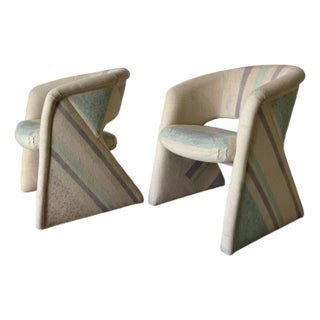 1987 Milo Baughman for Thayer Coggin Postmodern Upholstered Accent Chairs – A Pair For Sale