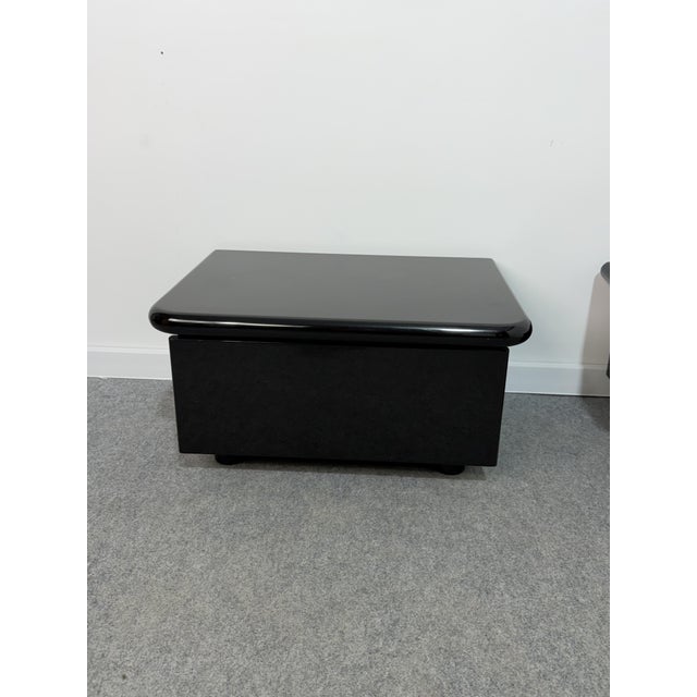 1970s Vintage Low Italian Wooden Bedside Tables with Glossy Lacquered Finish, 1970s, Set of 2 For Sale - Image 5 of 14