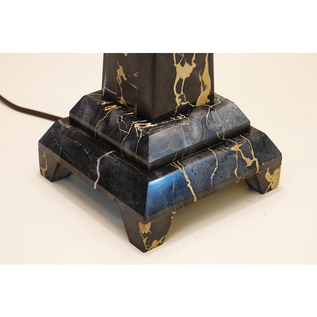 Black 1960s Art Deco Revival Modern Obelisk Column Black Portoro Marble Table Lamp For Sale - Image 8 of 12