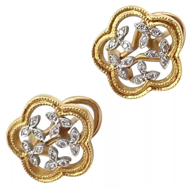Cathy Waterman Yellow Gold Platinum Diamond Vine Flower Earrings, A Pair For Sale - Image 9 of 10