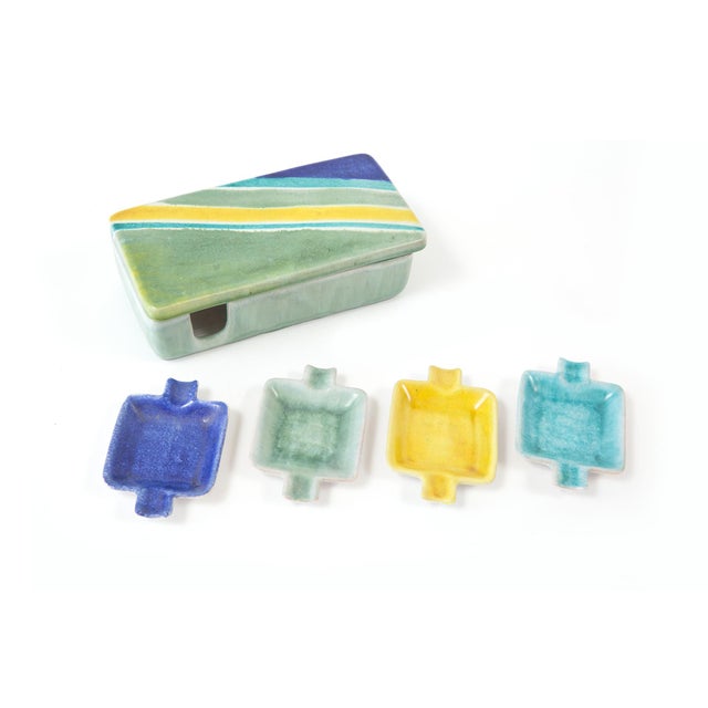 1960s 1960s Vintage Italian Raymor Ceramic Box Ashtray Set- 5 Pieces For Sale - Image 5 of 5