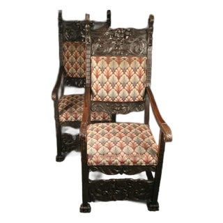 Pair of Antique German Oak High-Back Chairs, Circa 1870 For Sale