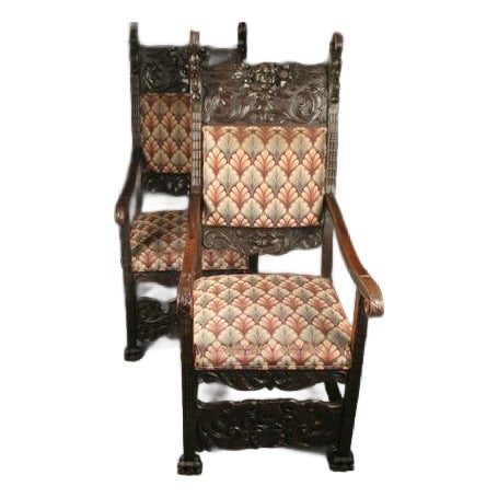Pair of Antique German Oak High-Back Chairs, Circa 1870 For Sale