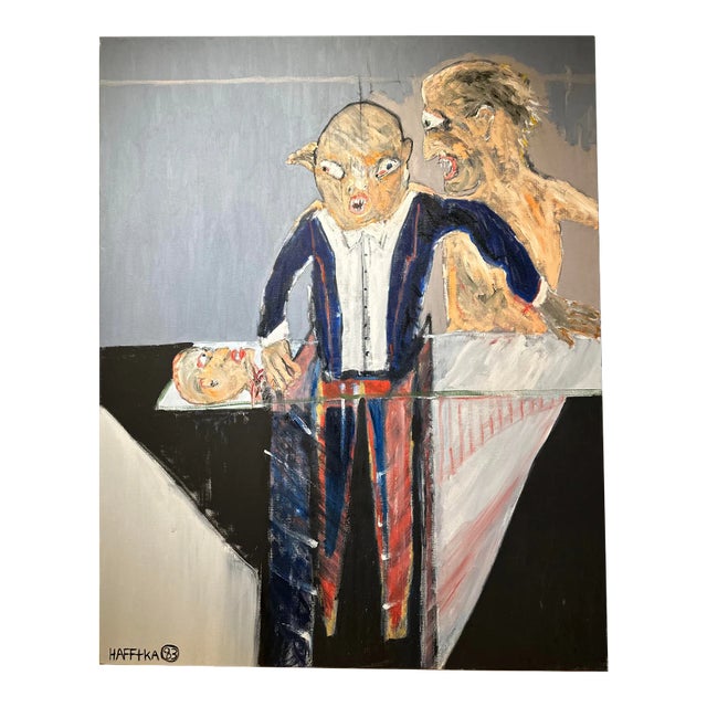 Original Michael Hafftka Expressionist Oil Painting of a Magician For Sale