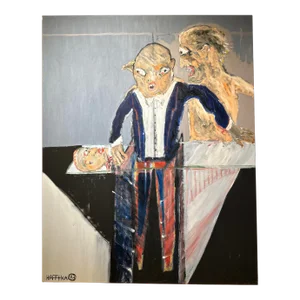 Original Michael Hafftka Expressionist Oil Painting of a Magician