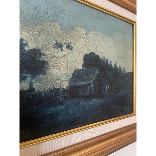 Navy Blue Antique Puerto Rican Tonalist Landscape Painting by José López De Victoria (1869–1930), Oil on Board, Framed For Sale - Image 8 of 14
