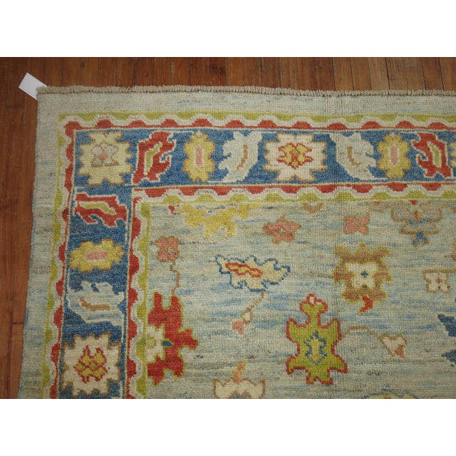 Vintage Inspired Square Size Ivory Turkish Oushak For Sale - Image 12 of 18