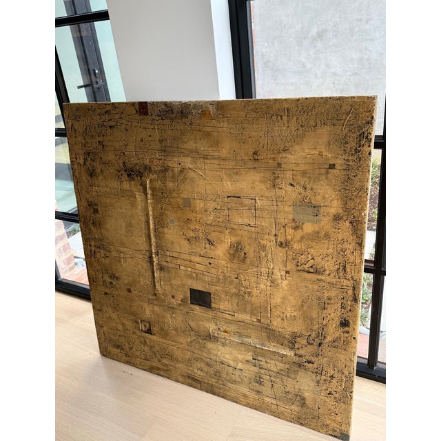 An original work by Belgian-born artist Marc Lambrechts (b. 1955), executed in oil and asphalt on plaster over a wood and...
