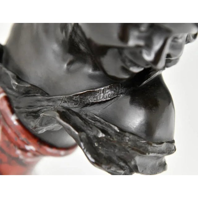 Black Antique Bronze Bust of a Smiling Child by Jean Antoine Injalbert, France, 1900s For Sale - Image 8 of 11