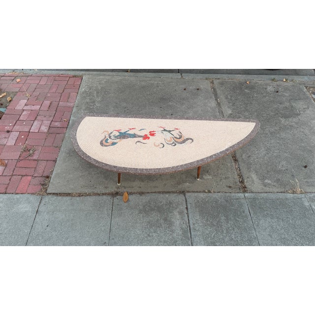 Vintage Mid Century Modern Mosaic Tiled Coffee Cocktail Table Roosters Motif For Sale In Sacramento - Image 6 of 12